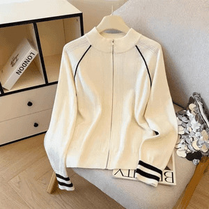 Korean Preppy Style Stand-Up Collar Zipper Long-Sleeved Knitted Cardigan for Women in Autumn and Winter, Fashionable Age-Reducing Outer Sweater Jacket Top Korean Preppy Style Stand-Up Collar Zipper Long-Sleeved Knitted Cardigan for Women in Autumn and Winter, Fashionable Age-Reducing Outer Sweater Jacket Top