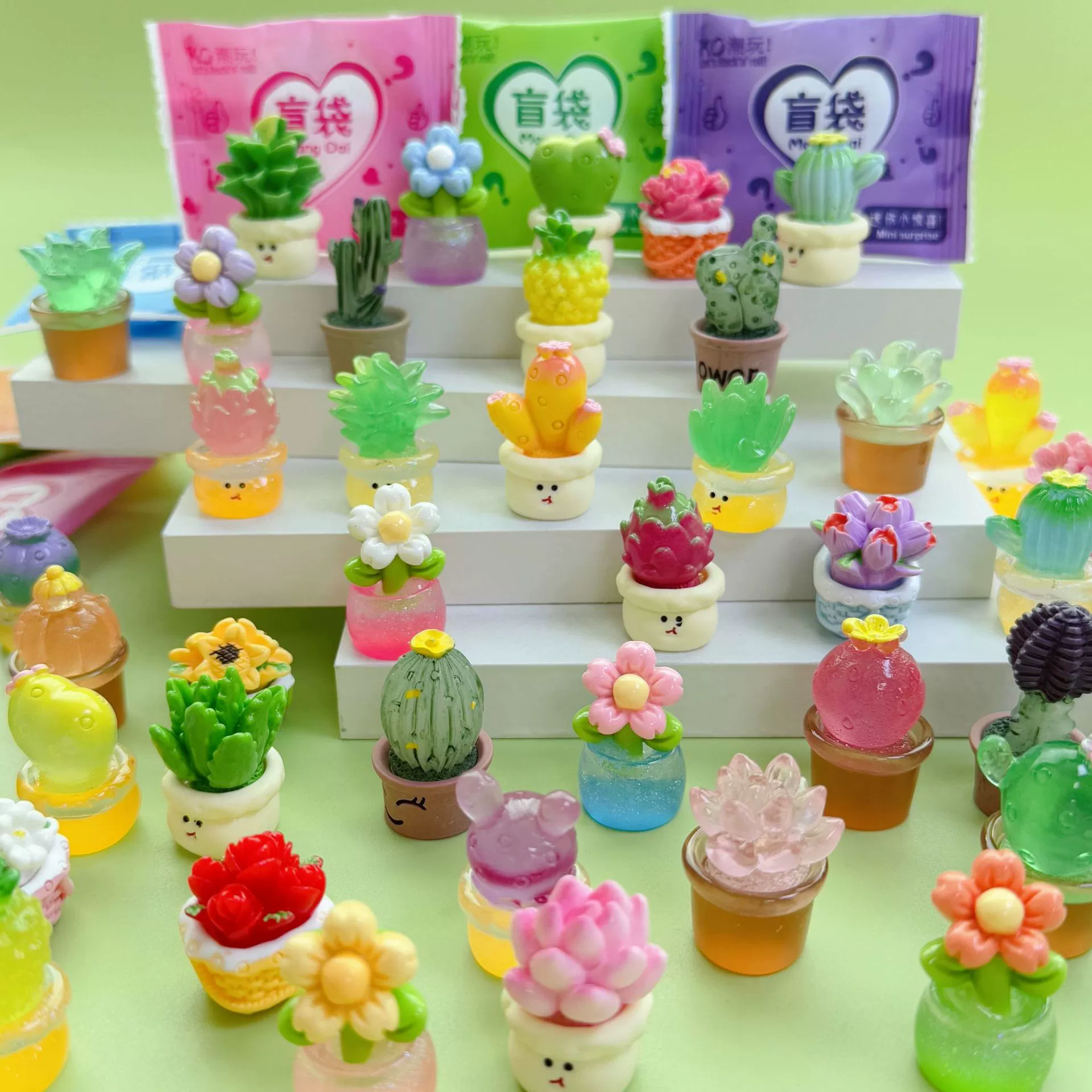 Зеленая растительная слепая сумка, светящийся цветок и растение в горшке, миниатюрная искусственная модель, настольные украшения, награда, мини-слепая коробка, награда для студентов