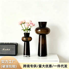 中古风玻璃花瓶北欧高品质客厅插花摆件 桌面玄关装饰花器批发
