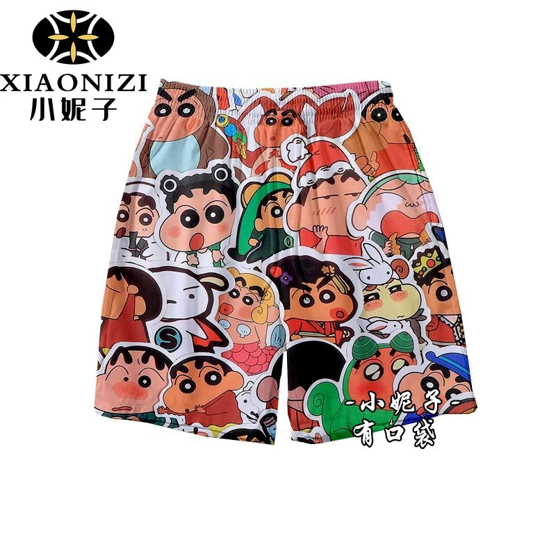 Мультфильм Crayon Shinchan летние свободные пляжные брюки ins баскетбольные шорты спортивные повседневные дикие укороченные брюки
