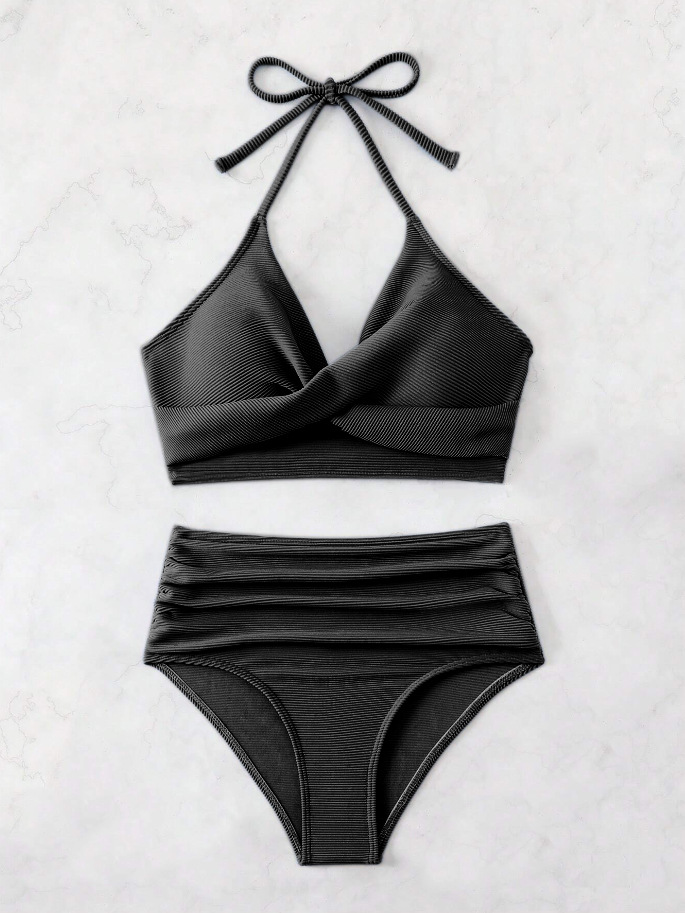 GraceChic 2025 Nouveau maillot de bain femme style européen et américain haut de gamme licou bikini taille haute deux pièces maillot de bain_voghion.com