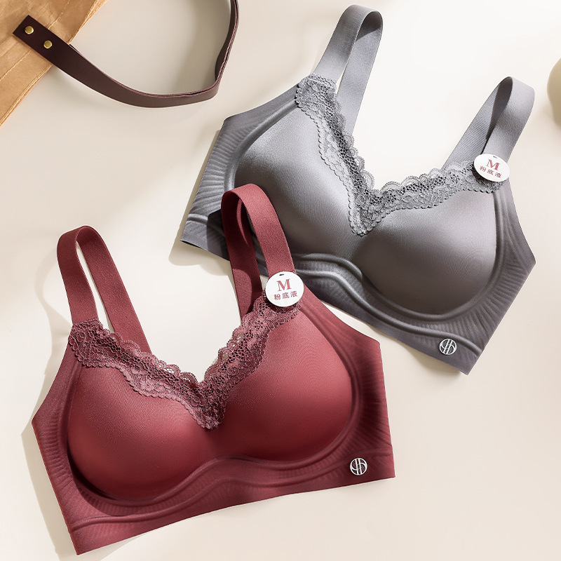 Red Seamless Satin Glossy Intimates for Women 2025 New Push-Up Anti-Sagging Breast-Retracting Soft Wire-Free Bra