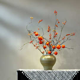 柿子仿真花假花摆设中式桌面轻奢客厅仿生插花艺柿柿如意高档摆件