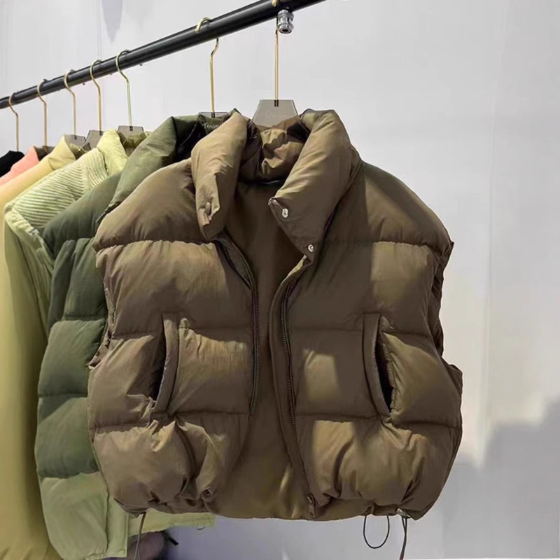 2025 Women's down Cotton Vest Stand Collar Full Zipper Sleeveless Bubble Puffer Back Seam Thickened Warm Jacket Vest