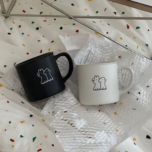 Homemade frosted small black cup puppy mug black white coffee cup niche water cup couple cup 320m
