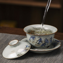 ql@江山大号茶碗千里套装泡茶碗单个盖碗茶杯茶具陶瓷粉彩功夫三