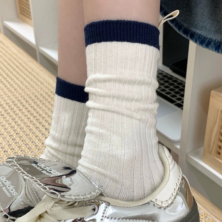 White Socks Women's Spring and Autumn Mid-length Socks Pure Cotton Ins Trendy Academic Style South Korea Stockings Women's Stacked Stockings for Summer