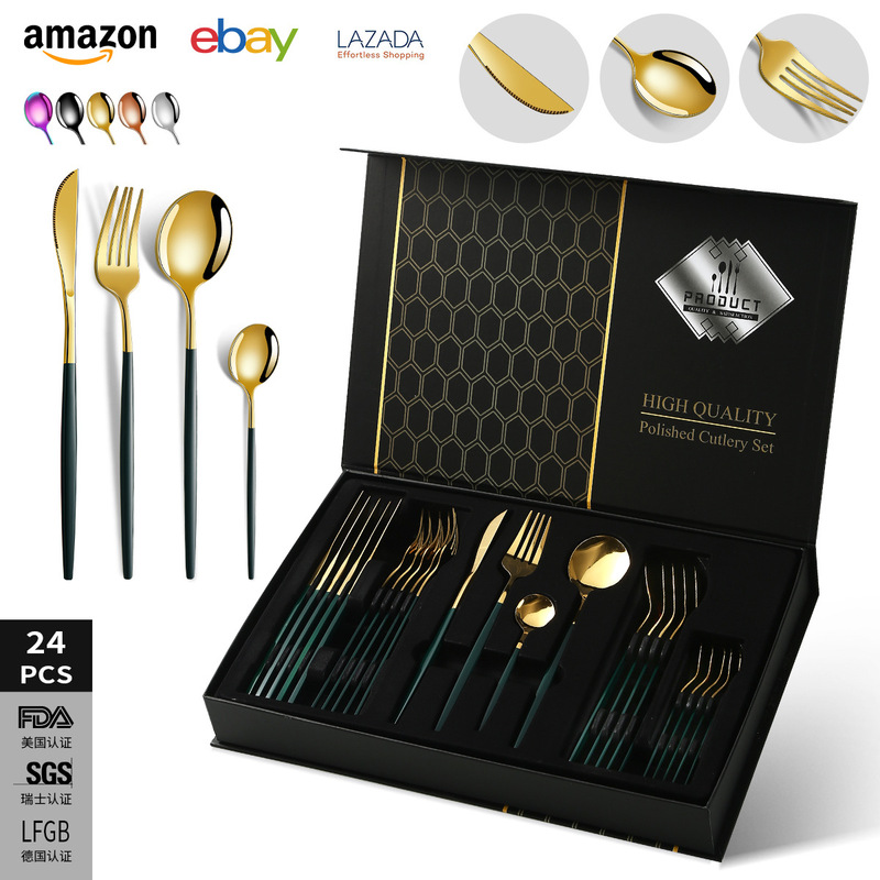 Amazon Explosions Portuguese Stainless Steel Tableware Knife, Fork and Spoon suit Hotel Western Food Four-Component Gift Box suit Amazon Explosions Portuguese Stainless Steel Tableware Knife, Fork and Spoon suit Hotel Western Food Four-Component Gift Box suit