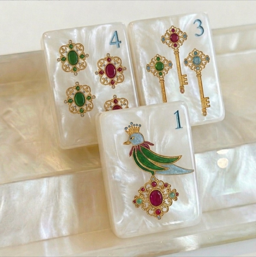 Pearl Shell American Acrylic Mahjong Tiles, Handcrafted European and American Mahjong Tiles, Portable Cross-Border Mahjong, Accept Custom Designs, Factory
