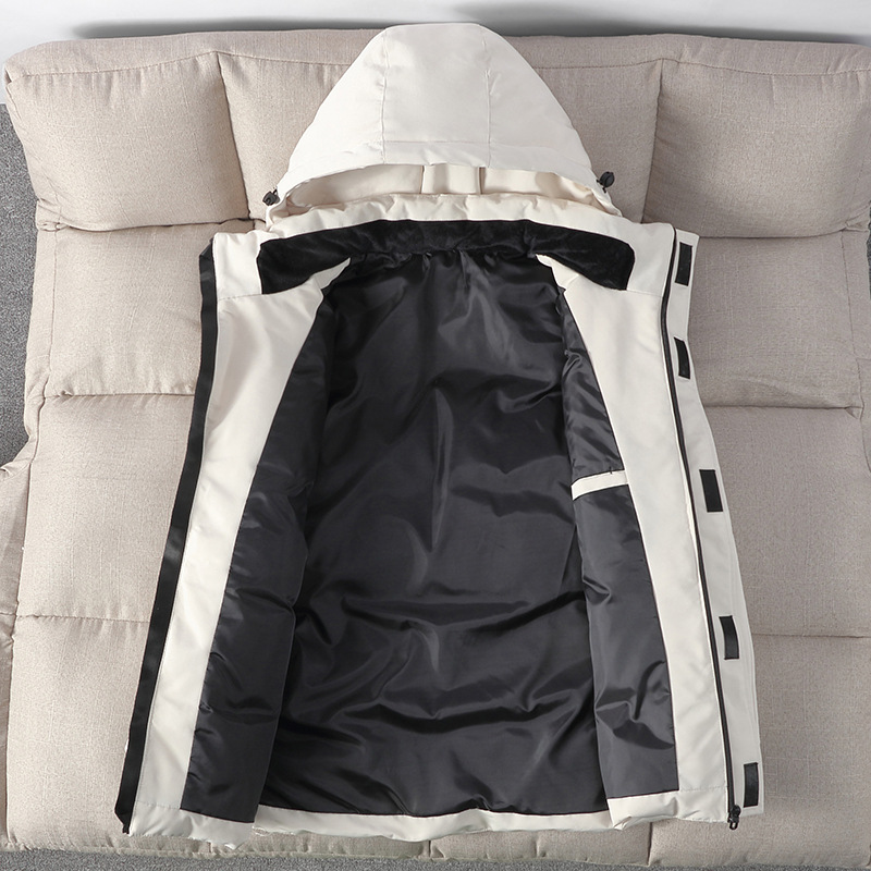 Solid velvet keep warm down jacket with zipper for leisure