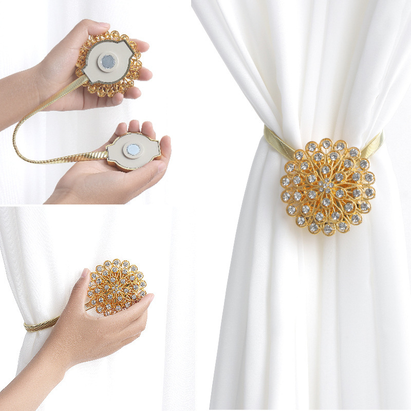 Peacock screen spring metal buckle curtain lace-up decorative curtain buckle non-perforated hook wall hook magnet strap wholesale