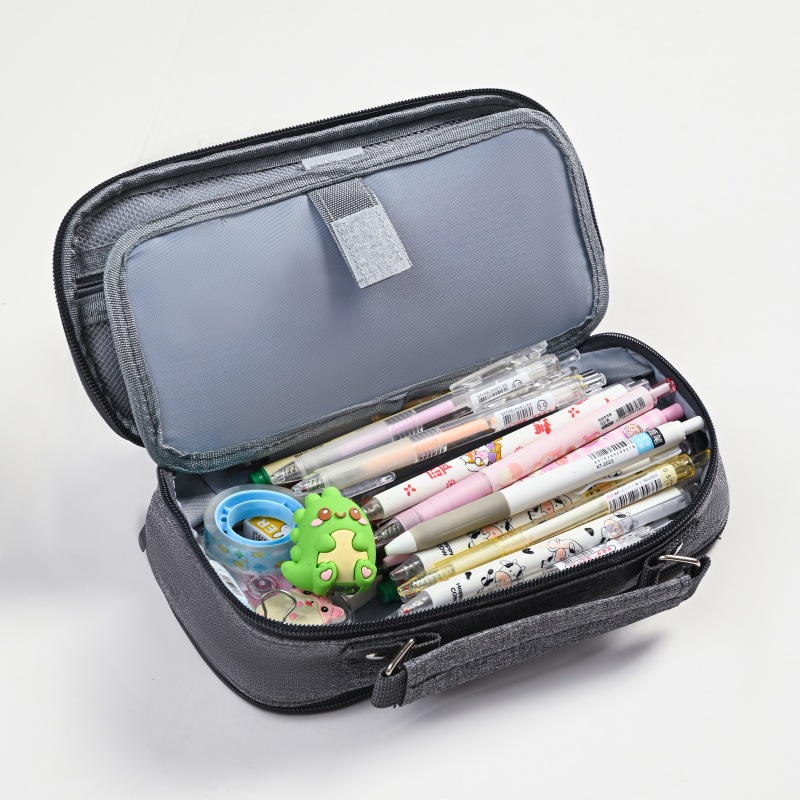 Estilo coreano simple portátil de doble capa de gran capacidad de cinco rejillas caja de lápiz Oxford tela de color sólido estudiante de papelería de almacenamiento caja de lápiz bolsa