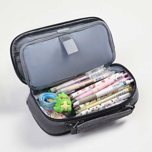 Minimalist Double-Layer Large Capacity Five-Compartment Canvas School Bag Oxford Color Pure Color Student Stationery Organizer Pencil Case