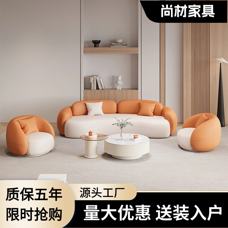 Modern Simple Curved Sofa Living Room Small Apartment Office Reception Beauty Salon Clothing Store Cat Scratch Leather Small Sofa