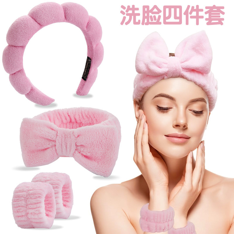 2025年洗顔ヘアバンドとヘアフープ4点セット、蝶結びと雲のリストバンド、クロスボーダーホットセールセット、前髪新スタイル|undefined