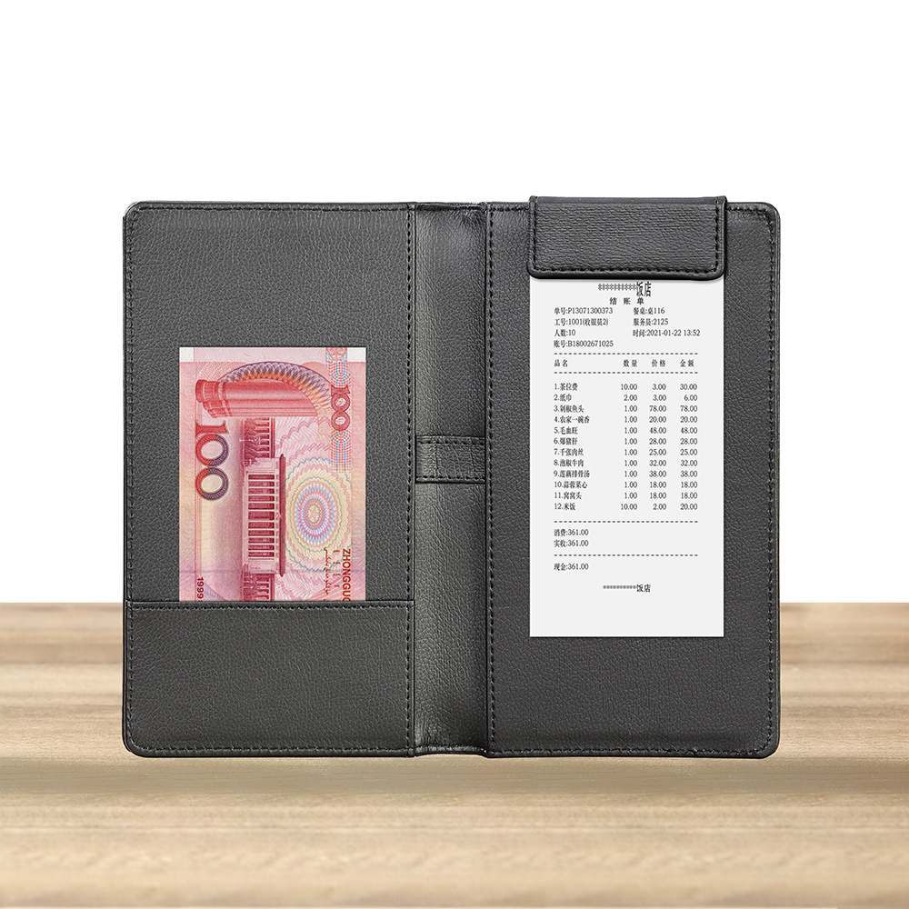 Restaurant Leatherwear Cashier clip Hotel ticket holder Hotel Wine menu Checkout Paper clips customized logo