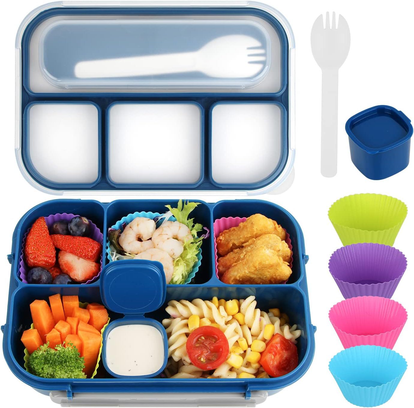 Amazon 7-piece lunch box suit caja de almuerzo portátil para niños dibujos animados fruta tenedor salsa box lunch suit