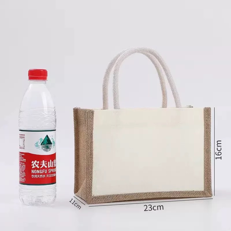 Bolsas de lino personalizadas Renacimiento DIY bolsa de compras de yute Bento impermeable gran capacidad no impresa bolsa de lino image 7