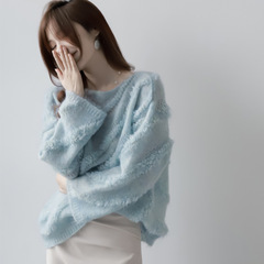 MZOMXObaby马海毛软糯露肩一字领毛衣2025秋季新款针织上衣女氨纶
