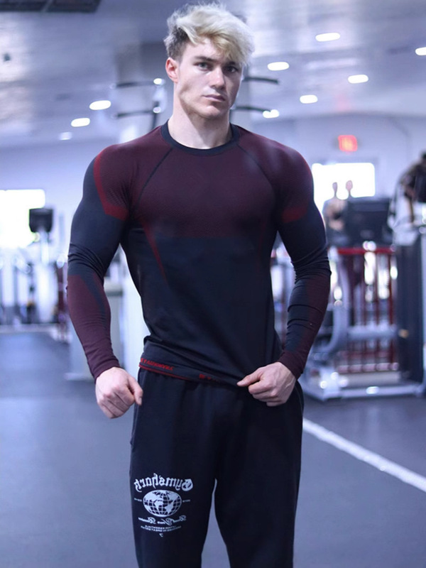 ジム新しい筋肉フィットネススポーツランニング長袖 Tシャツタイトな通気性弾性バスケットボールトレーニングプリントトップ|undefined
