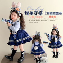 2025春秋新款女童兔子警官衣服儿童公主裙朱迪警官洛丽塔连衣裙