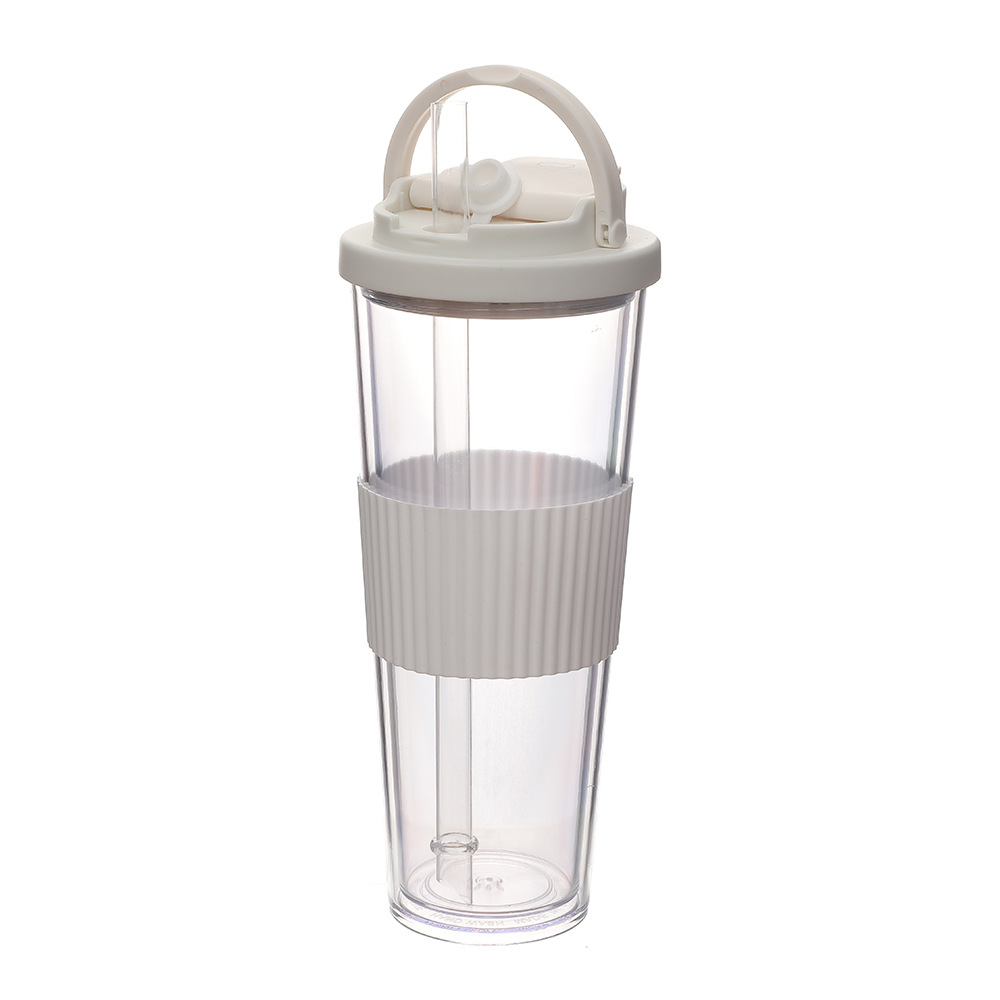 Nuevas tazas de paja de doble cubierta de bebida, tazas de plástico portátiles de alta calidad de verano al aire libre, tazas de agua de grado alimenticio