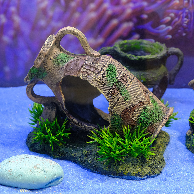 Celebridades de Internet estilo explosión paisajismo acuario olla de barro gastada pescado tanque de tortuga decoración paisajismo camarón casa de pescado antiguo jarra rota caliente