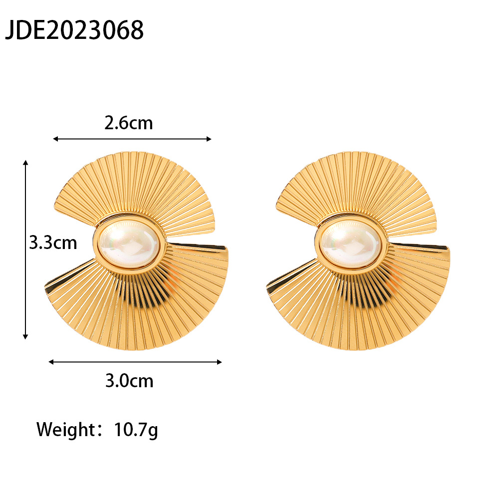 Retro Geometric Sector Stainless Steel Pearl Plating Ear Studs 1 Pair