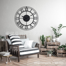 欧式创意挂钟亚马逊wall clock复古装饰铁艺罗马壁钟静音时钟