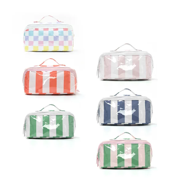 Cross-Border Striped Cosmetic Bag, High-Looking, Large-Capacity Cosmetic Storage Bag, Fashionable Contrasting Color Lightweight Portable Cosmetic Bag