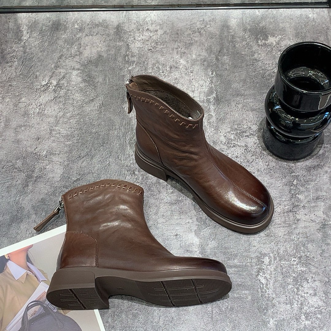 Boot Chelsea nữ cổ thun da bò đen gót thô 6 cm — Màu đen