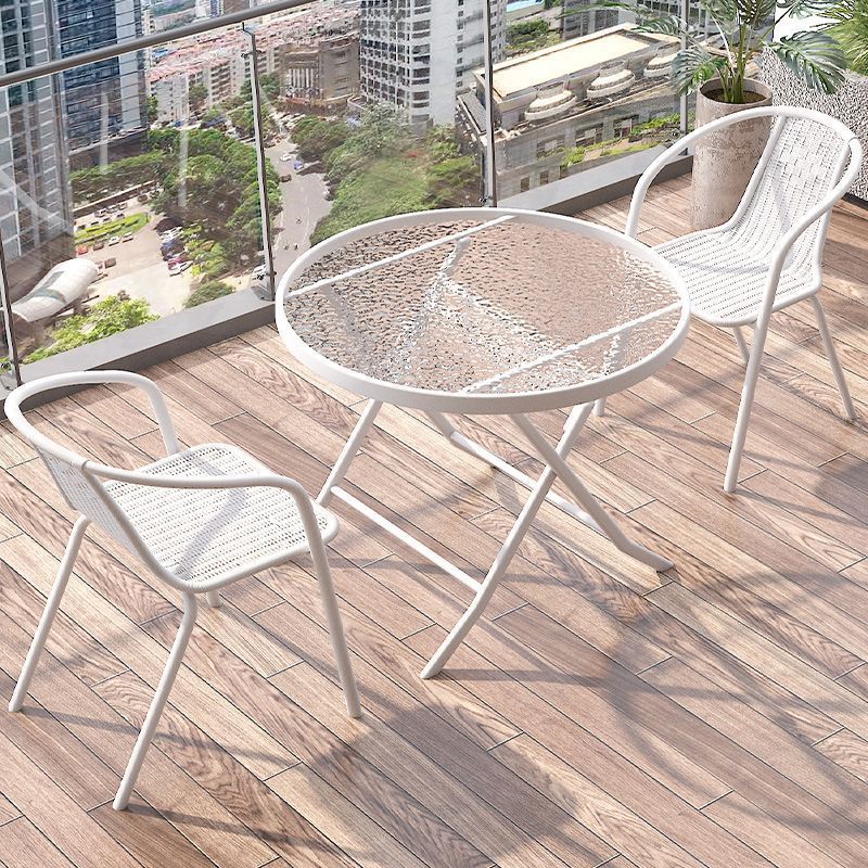 Outdoor Balcony Small Table and Chair Three-Piece Set Leisure Tea Table and Chair White Combination Folding One Table and Two Chairs Small Apartment Coffee Table