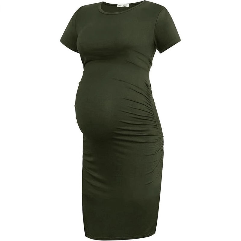 Maternity Solid Color Three Quarter Sleeve Dress Hip Tight Slimming T-Shirt Dress