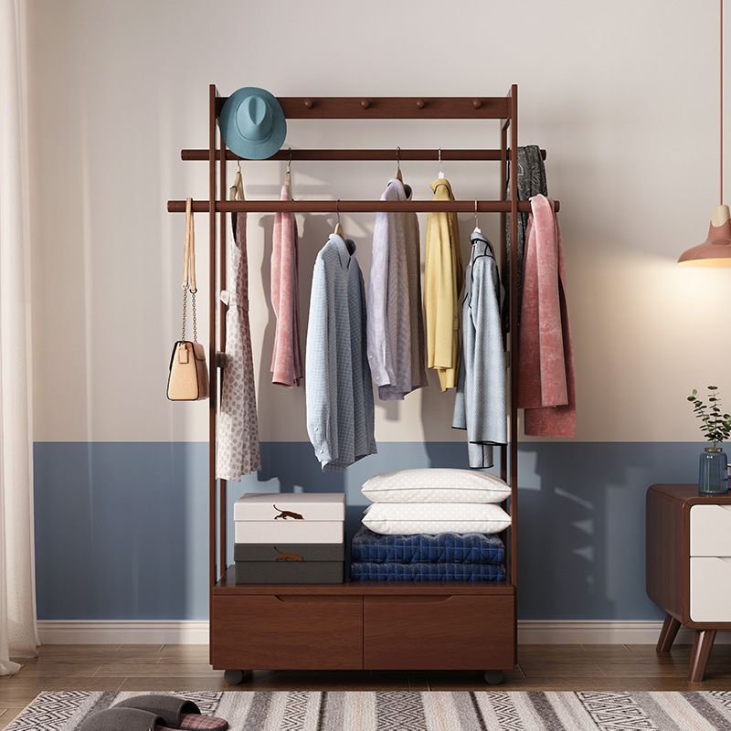 實木衣帽架落地臥室掛衣架北歐客廳衣服架子簡約現代儲物櫃新中式