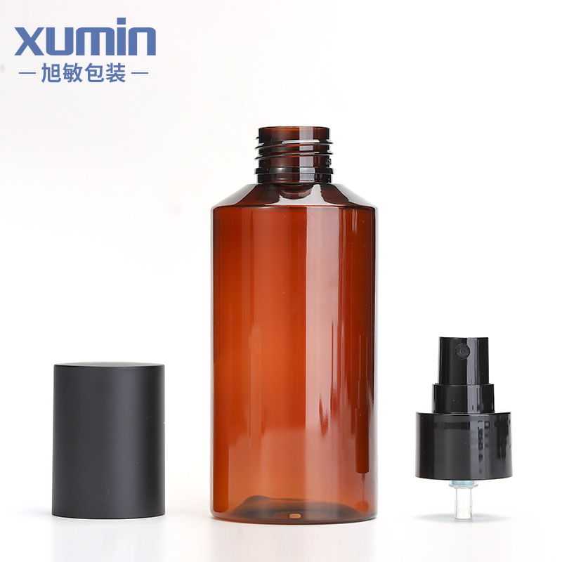 Negro/Blanco de cubierta completa botella de la bomba de presión 150ml marrón PET Rocío puro spray botella 100mL botella de loción de plástico transparente
