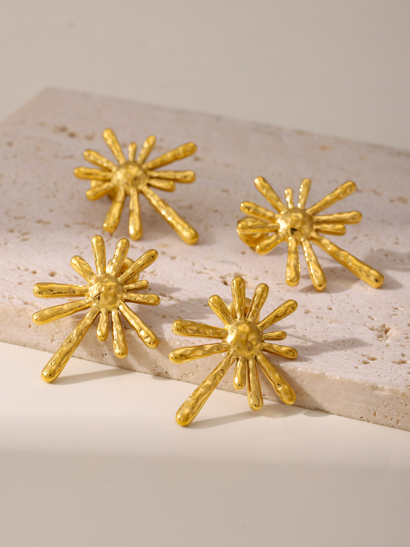 Stainless Steel Sunflower Radiant Earrings For Women Gold Style_voghion.com