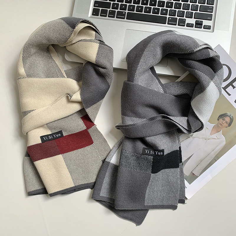 Bufandas de punto coreanas de estilo universal engrosado y cálido para enviar regalo al novio collar de otoño y invierno nuevo bufandas a cuadros