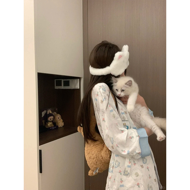 爱丽丝冰丝睡衣女款春秋季长袖花边甜美休闲套装夏天家居服可外穿|undefined