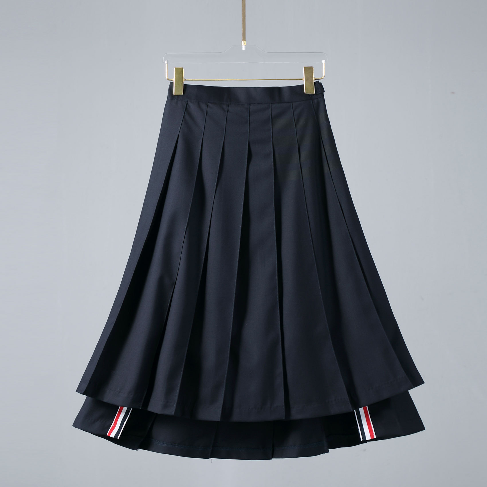 スポットTB JLプリーツスカート ハイウエスト 痩身 4本ストライプ アシンメトリーロングスカート Aライン 万能四季ハーフレングススカート レディース