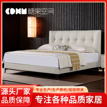 新款现代简约实木单双人床小清新风格主卧出租屋婚床靠背软包储物