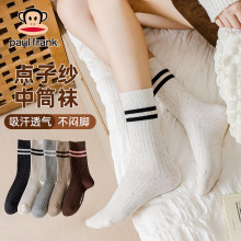 袜子女中筒秋冬点子纱百搭长筒袜 ins潮流学院风二条杠条纹女袜
