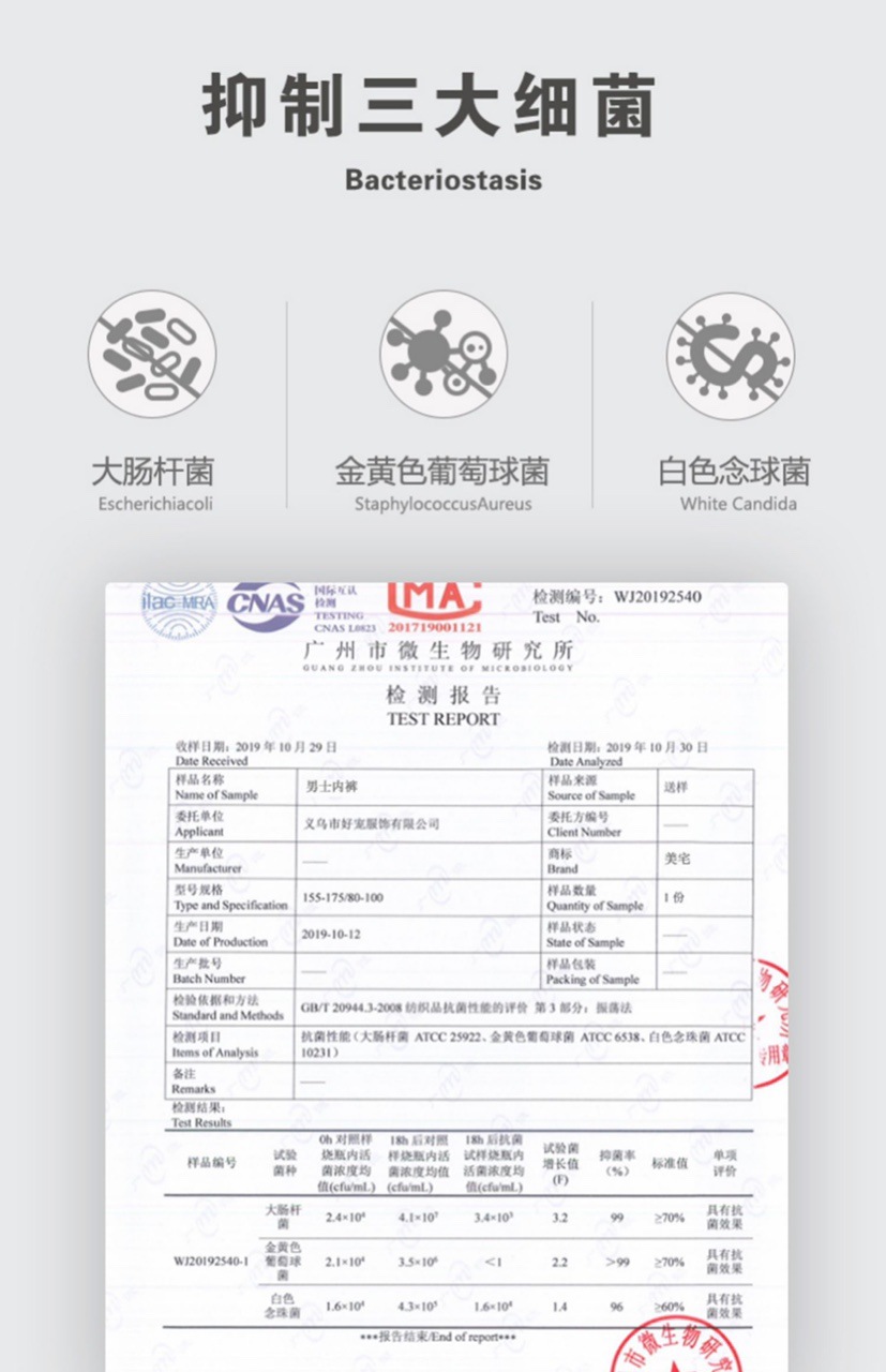 男士内裤抗菌报告