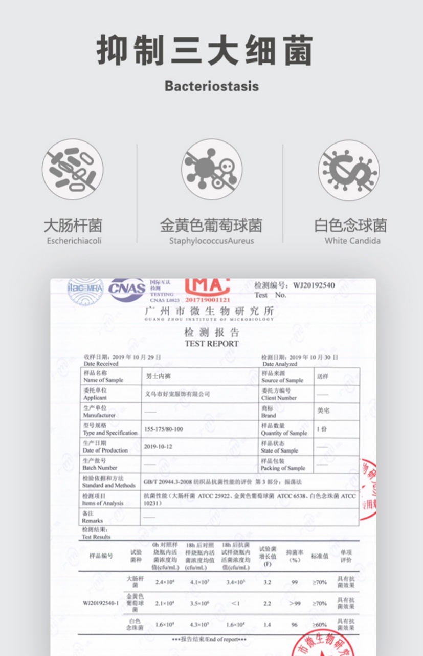 男士内裤抗菌报告