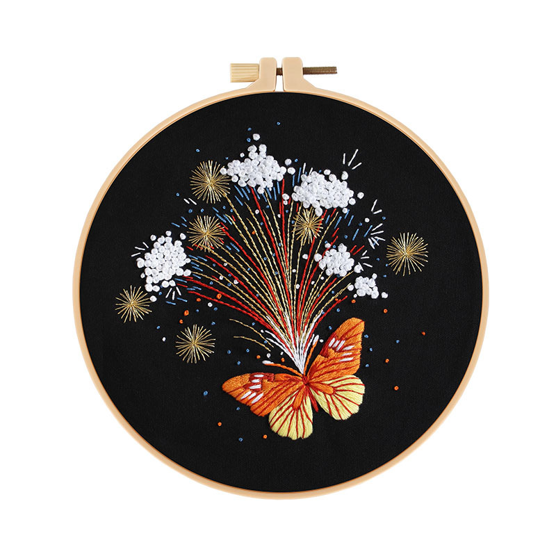 Nuevo original hecho a mano bordado diy paquete de material magnífico fuegos artificiales mariposa fábrica para transfronterizo inglés