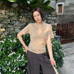 ELSISSI2025秋季新款毛织圆领t恤女广州十三行显瘦慵懒风上衣女式