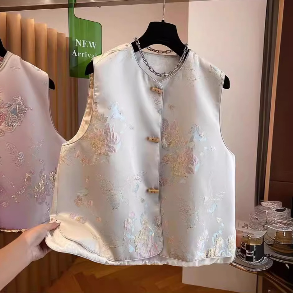 New Chinese Style National Style Vest Women's Spring 2024 New Retro Style Loose Flesh Covering Outer Wear Sleeveless Waistcoat Vest