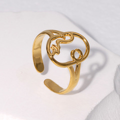 歐美抽象人臉可調節鈦鋼戒指鏤空簡約不掉色食指戒不鏽鋼指環批發