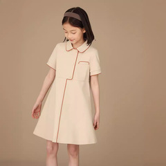 Children's Summer 2024 New Academic Style Asymmetric Collar Girl's Polo Neck Casual Short Sleeve Dress