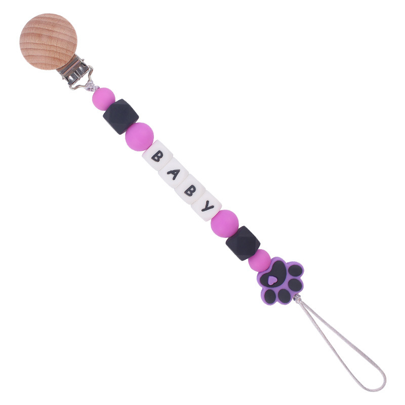 Nuevo bebé de dibujos animados de silicona perro garra mordedor creativo DIY bebé nombre mordedura chupete cadena anti-caída