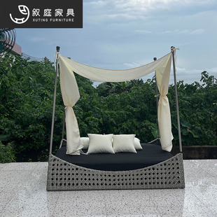 Outdoor Rattan Bed, Balcony Leisure Rattan Chair, Outdoor Courtyard Bed, Villa Swimming Pool Bed, Rattan Beach Bed